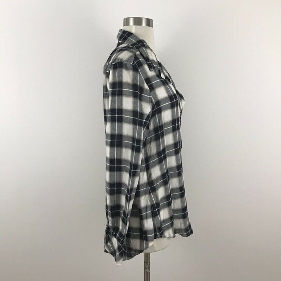 Dylan Top Women Medium Black White Plaid Button - Picture 2 of 7